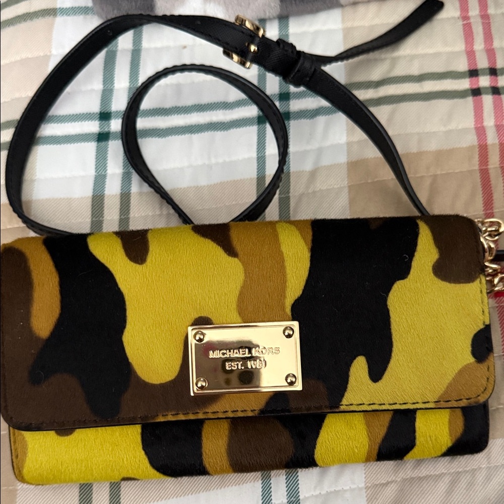 Michael Kors Black and Yellow Camouflage Wristlet